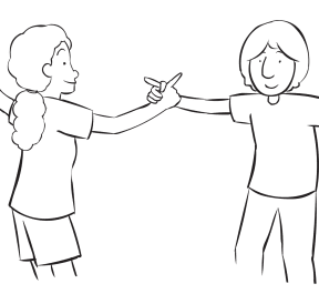 Two people holding hands playing a quick energiser game called Finger Fencing