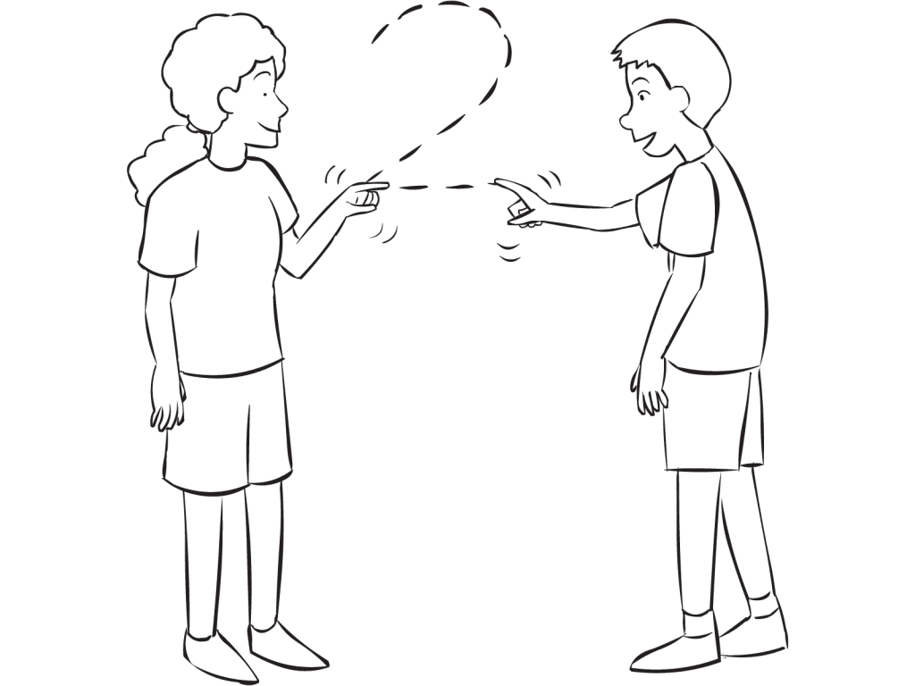 Two people drawing and tracing the number 2 in the air, as part of fun partner game called Space Counting