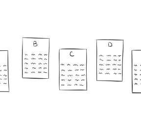 Five index cards with series of numbers printed on them, as used in Birthday Numbers team puzzle