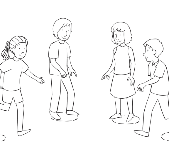 Group of people moving places in a circle, as seen in problem-solving activity called Commitment