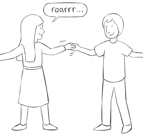 Two people holding hands playing fun circle game called Dinosaur Game