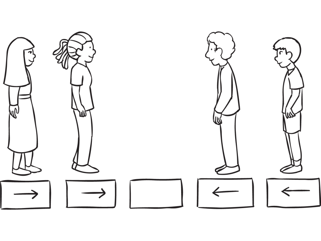 Group problem-solving exercise involving people moving to opposite ends of a line, called Traffic Jam