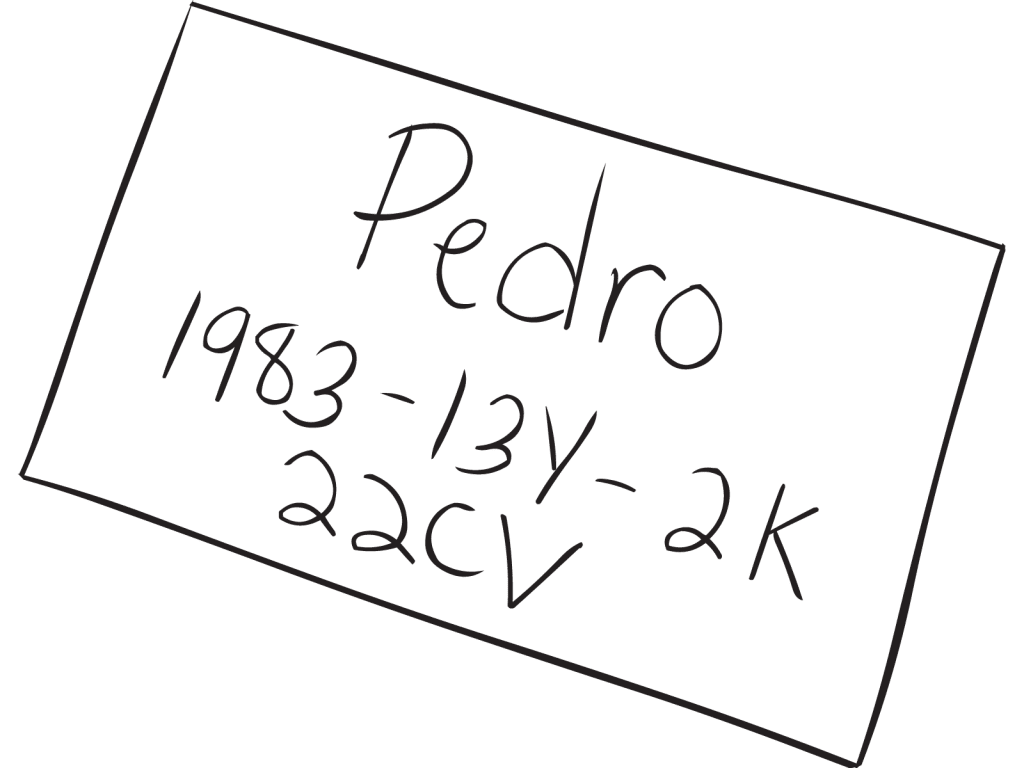 Index card with words and numbers on it as seen in ice-breaker ID Numbers