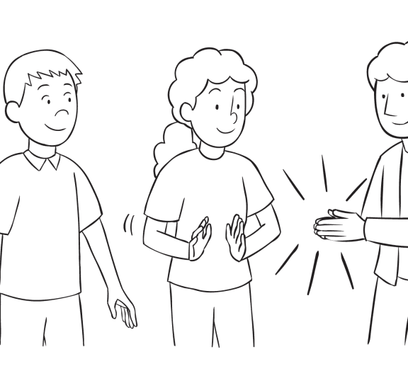 Three people clapping hands as part of Clap Pass ice-breaker activity