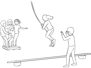 Illustration of group participating in Nitro Crossing challenge course element