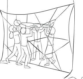 Illustration of group participating in Spider's Web team-building exercise