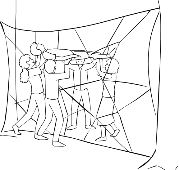 Illustration of group participating in Spider's Web team-building exercise