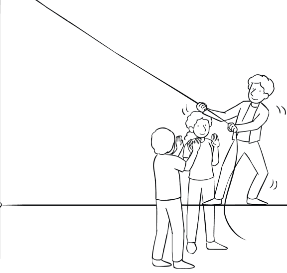 Illustration of man on Tension Traverse challenge course element