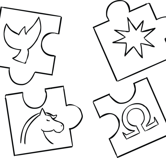 Illustration of four jigsaw pieces of Uniquities Puzzle