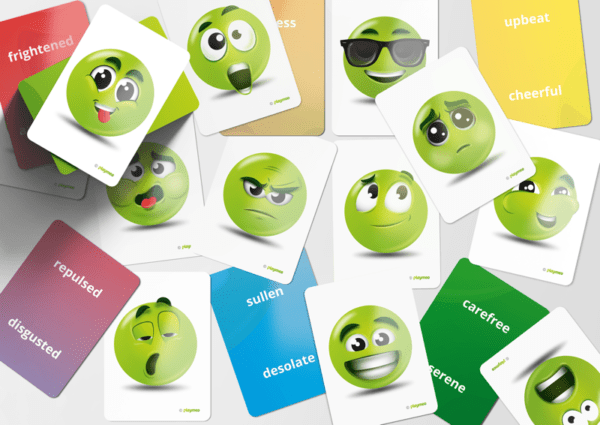 Scattered EMOJI Cards on display