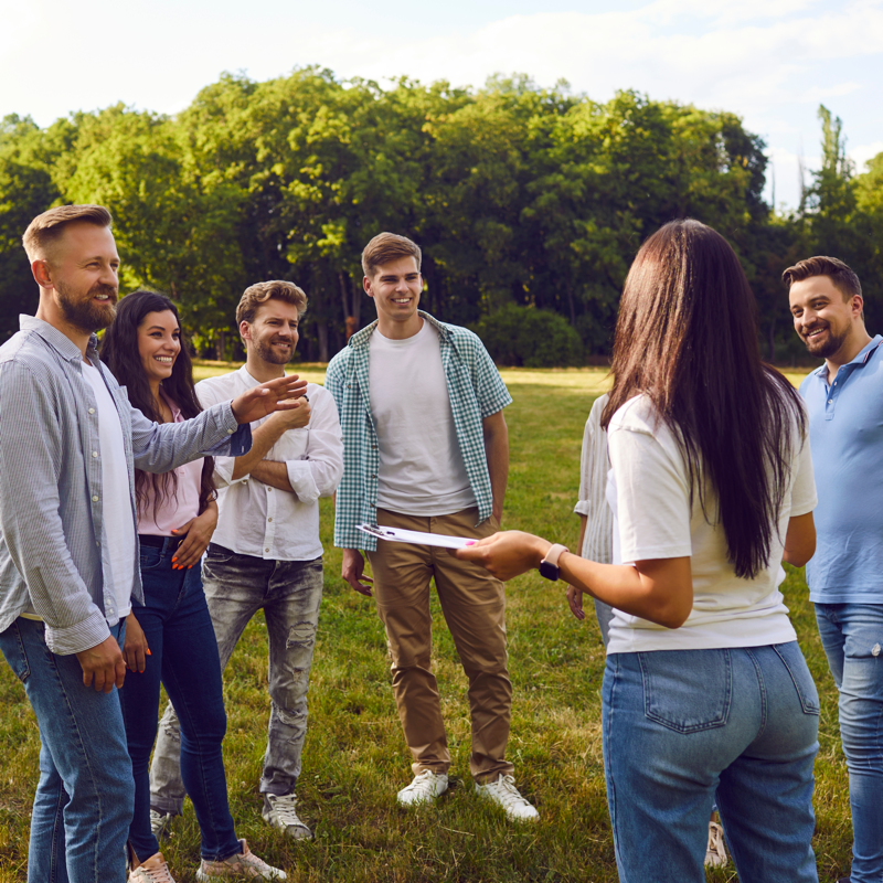 Woman leading icebreakers with group