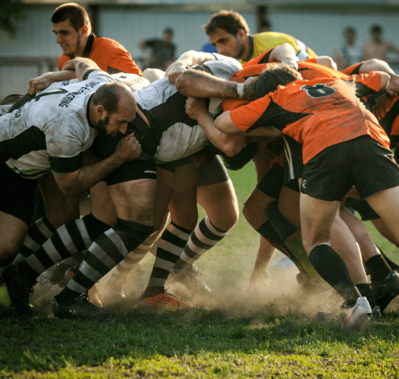 Rugby scrum that needs to calm down. Credit Guryanova