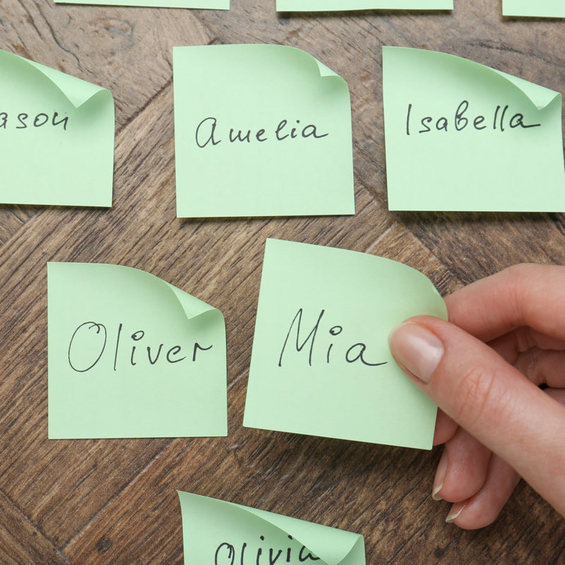 Sticky notes with names on them